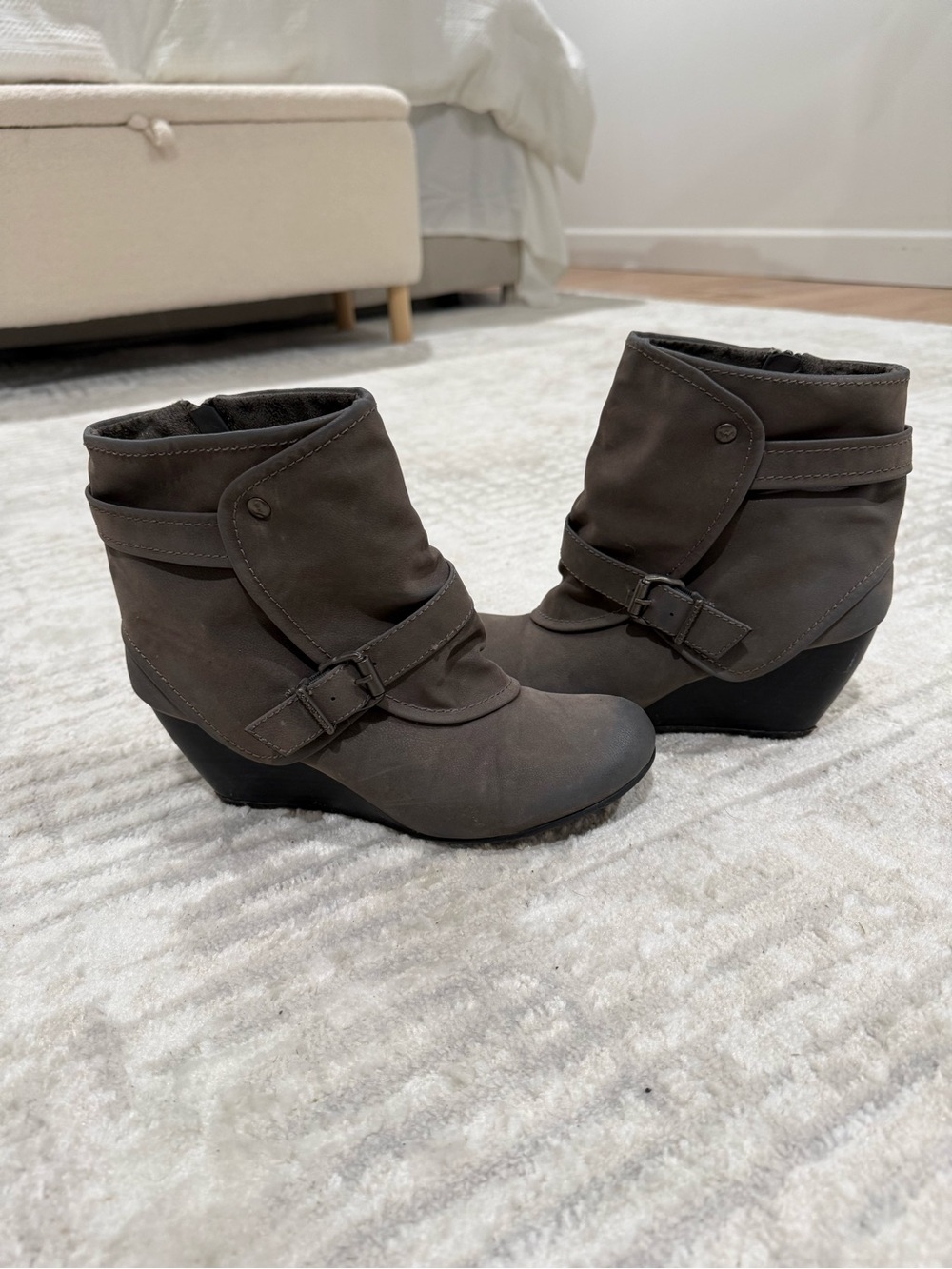 Blowfish Dark Brown Wedge Ankle Boots with Buckle Strap